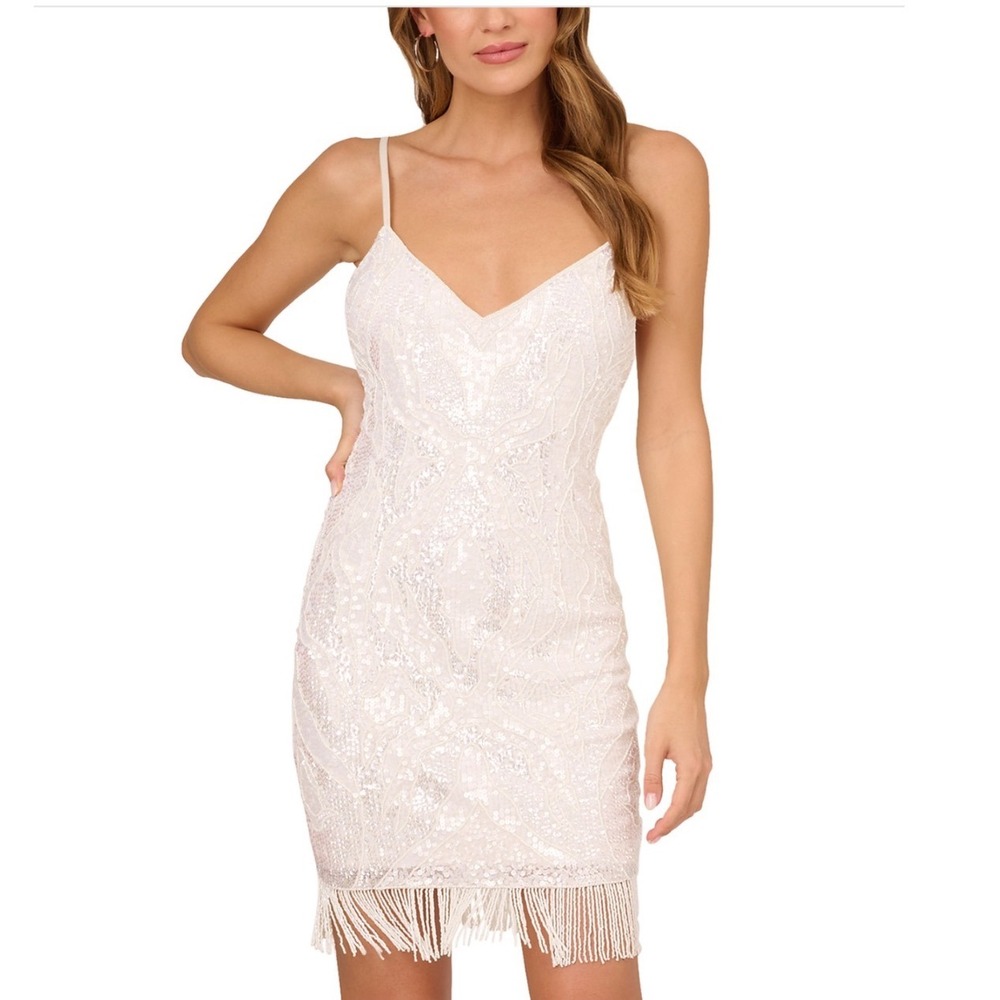 LIV FOSTER Embellished‎ Open Back Mini Dress Ivory Sequin Fringe Size 0